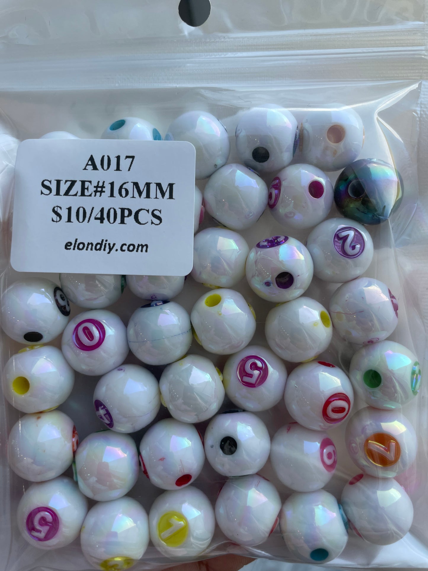 Acrylic Number Beads 16mm