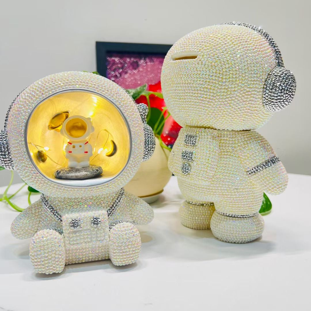 DIY Diomond Astronauts piggy bank with night lamp