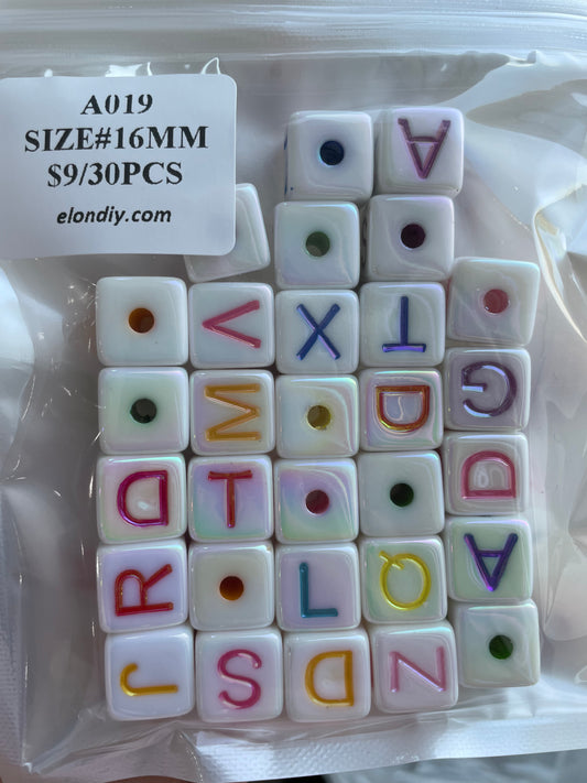 Acrylic Cube Beads with Alphabet Letters