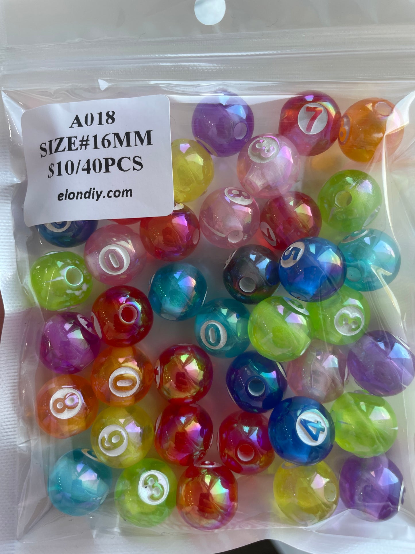 Acrylic Number Beads 16mm